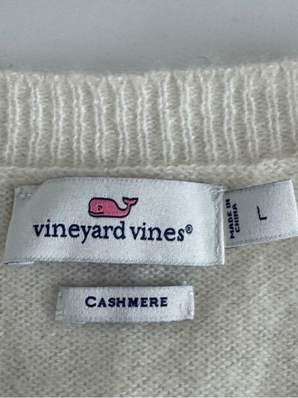 Vineyard Vines Cashmere Cream Sweater with Green Camo Stripes - Picture 2 of 16